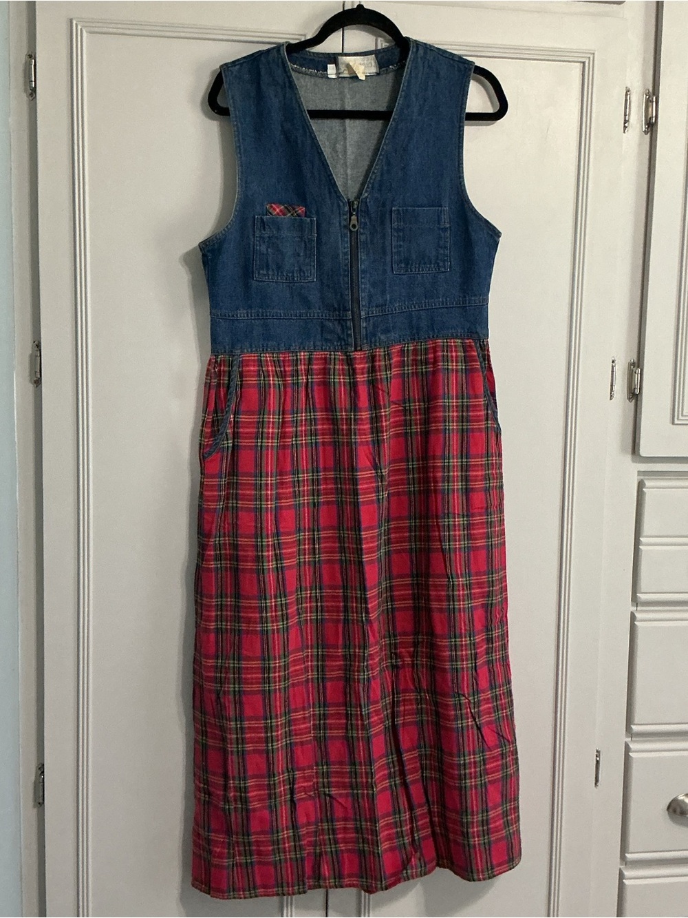 Adorable Vintage Denim and Plaid  Sleeveless Dress by Carol Anderson M